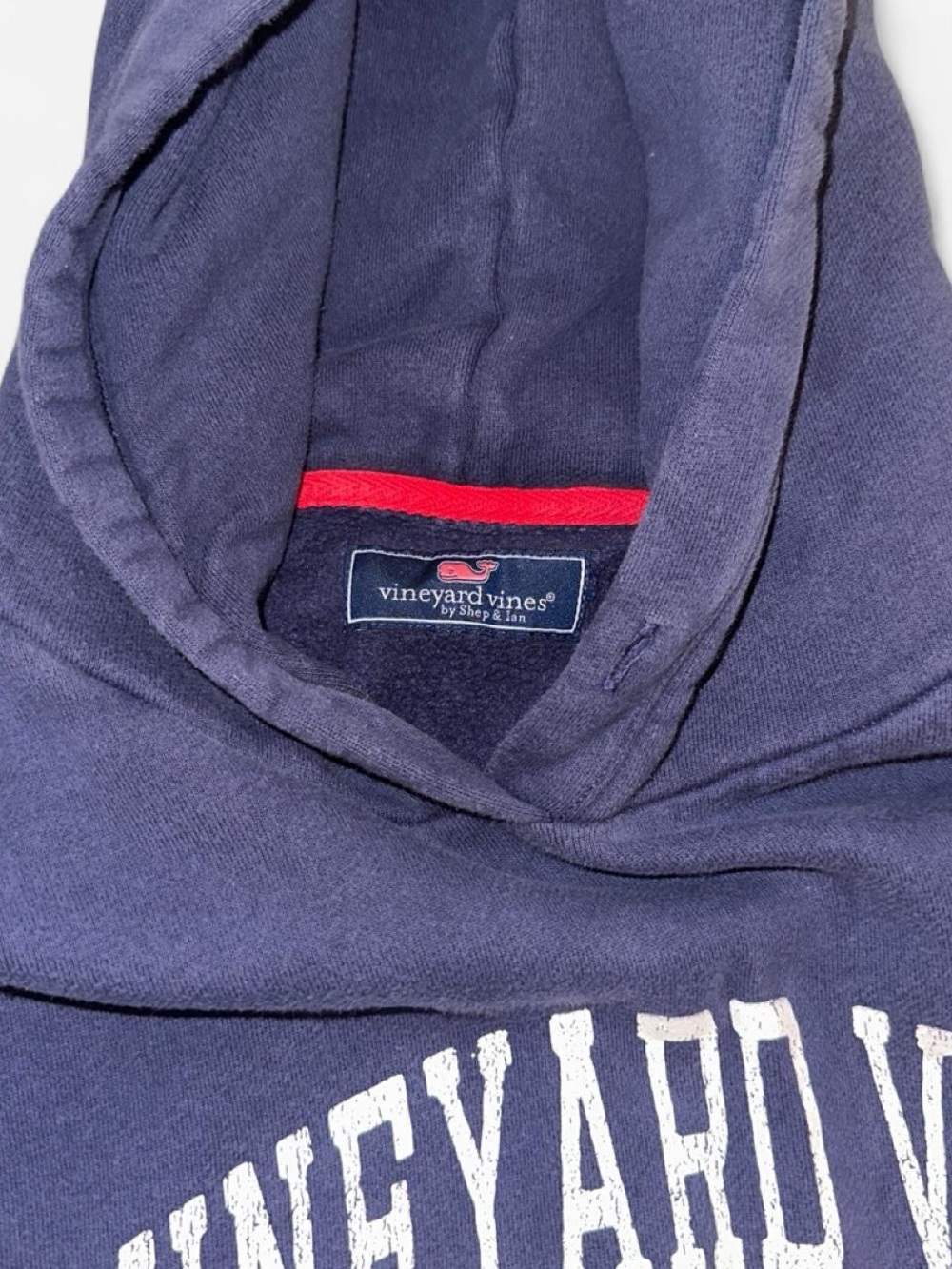 Vineyard Vines Navy Logo Hoodie With slight discoloration by pockets - Picture 2 of 3